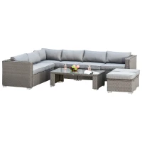 Outsunny 6 PCs Rattan Corner Sofa Set Outdoor Conservatory Furniture Grey(m-11)