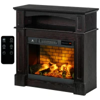 HOMCOM Electric Fireplace with Mantel, Freestanding Heater Corner Firebox with Remote Control, 700W/1400W, Brown(m-11)