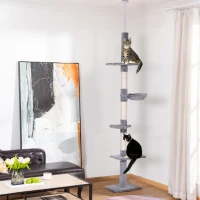 PawHut 8.5ft Cat Climbing Tree 5-Tier Cat Activity Center Floor-to-Ceiling Cat Climber Toy with Scratching Post Play Rest Post Pet Furniture Grey(m-1)