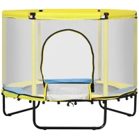 Qaba Φ55" Kids Trampoline with Enclosure Net, Steel Frame, Indoor Bouncer, Rebounder with Padded Pipes, Age 1 to 6 Years Old, White Net(m-11)