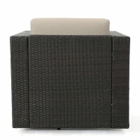 Outdoor Wicker Club Chair with Water Resistant Cushions, Swivel Chair, 33.5" L x 31.5" W x 27.75" H, Brown+Beige(m-11)