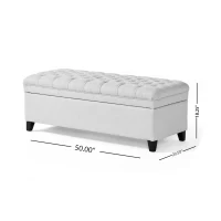 Storage Ottoman with Birch Legs, Faux Leather Tufted, 50" L x 20.5" W x 18.25" H, Spot Clean, Ivory(m-3)
