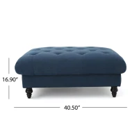 Tufted Ottoman with Upholstered Polyester Blend, Button Tufting, Turned Feet, 40.5" x 40.5" x 16.9", Navy Blue(m-3)