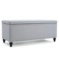 Fabric Storage Ottoman Bench with Solid Wood Construction, Versatile Seating and Storage, 42" L x 18.25" W x 18.25" H, Light Grey(m-2)