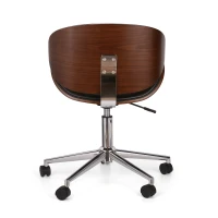 Vinsetto Mid-Century Modern Office Chair, Faux Leather Upholstery, Bentwood Design, Adjustable Height with Swivel, Rolling Casters, 23"x23"x29.25", Black+Dark Walnut(m-10)