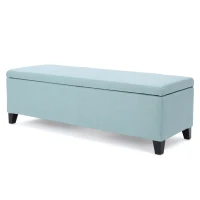Storage Ottoman with Cushioned Top, Sturdy Frame, and Space-Saving Design, 51" L x 17.25" W x 16.5" H, Light Blue(m-2)