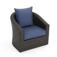 Vinsetto Swivel Club Chair with Hand-Crafted Wicker and Aluminum, Weather-Resistant Polyester Cushions, No Assembly Required, 32.5" L x 31.25" W x 31" H, Brown(m-2)