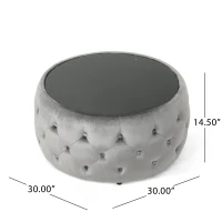 Velvet Ottoman with Cushioned Top, Sturdy Frame, and Space-Saving Design, 30" L x 30" W x 14.5" H, Smoke(m-3)