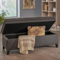 Storage Ottoman with Birch Legs, Hand-Tufted Fabric, 50" L x 20.5" W x 18.25" H, Spot Clean, Gray(m-4)