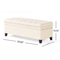 Storage Ottoman with Birch Legs, Hand-Tufted Fabric, 50" L x 20.5" W x 18.25" H, Spot Clean, Beige(m-3)
