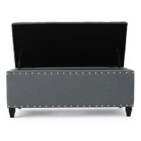 Fabric Storage Ottoman Bench with Solid Wood Construction, Versatile Seating and Storage, 42" L x 18.25" W x 18.25" H, Charcoal(m-10)