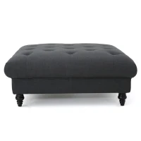 Tufted Ottoman with Upholstered Polyester Blend, Button Tufting, Turned Feet, 40.5" x 40.5" x 16.9", Dark Gray(m-9)