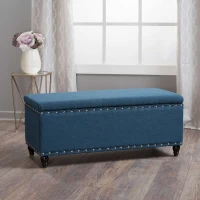 Fabric Storage Ottoman Bench with Solid Wood Construction, Versatile Seating and Storage, 42" L x 18.25" W x 18.25" H, Navy Blue(m-1)