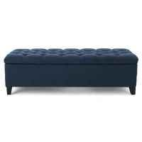 Storage Ottoman with Contemporary Design, Upholstered Seating, Versatile Storage Bench, 51" L x 17.5" W x 17" H, Navy Blue(m-9)