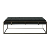 Modern Fabric Ottoman with Cushioned Top, Sturdy Frame, and Space-Saving Design, 49" L x 25" W x 16" H, Black(m-8)