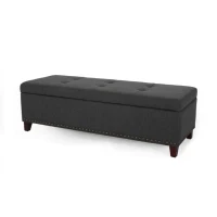 Storage Ottoman with Tufted Waffle Stitching, Nailhead Trim, Contemporary Design and Ample Storage Space, 50.85" L x 19.65" W x 15.75" H, Dark Gray(m-2)