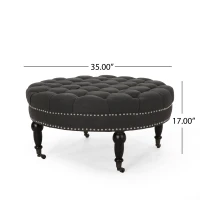 Ottoman with Casters and Birch Wood Legs, Contemporary Design, Button Tufted Diamond Stitch, Nailhead Accents, 35" x 35" x 17", Dark Gray(m-3)