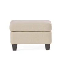 Fabric Ottoman with Smooth Upholstery, Contemporary Design, Versatile Use, Birch Wood Legs, 24" x 18" x 16", Linen(m-10)