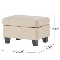 Fabric Ottoman with Smooth Upholstery, Contemporary Design, Versatile Use, Birch Wood Legs, 24" x 18" x 16", Linen(m-3)