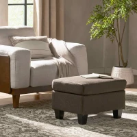 Fabric Ottoman with Contemporary Design, Smooth Upholstery, Versatile Use, Birch Wood Legs, 24" W x 18" D x 16" H, Chocolate(m-1)