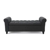 Contemporary Upholstered Ottoman with Rolled Arms and Pressure Hinges, Armed Storage Bench, Ideal for Small Spaces, 50" L x 19.5" W x 20.5" H, Dark Gray(m-4)