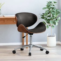 Vinsetto Mid-Century Modern Office Chair, Faux Leather Upholstery, Bentwood Design, Adjustable Height with Swivel, Rolling Casters, 23"x23"x29.25", Black+Dark Walnut(m-4)