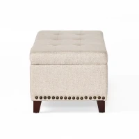 Storage Ottoman with Tufted Waffle Stitching, Nailhead Trim, Contemporary Design, and Ample Storage Space, 50.85" L x 19.65" W x 15.75" H, Beige(m-10)
