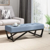 Ottoman with Cushioned Top, Sturdy Frame, and Space-Saving Design, 47.25" L x 17.5" W x 16.5" H, Light Blue(m-4)