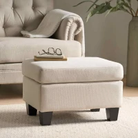 Fabric Ottoman with Smooth Upholstery, Contemporary Design, Versatile Use, Birch Wood Legs, 24" x 18" x 16", Linen(m-1)