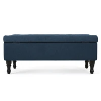 Storage Ottoman with Tufted Top and Dark Wooden Legs, Multi-Functional Suede Upholstery, 40.75" L x 19.25" W x 17.25" H, Navy Blue(m-12)