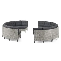 Outdoor 8 Seater Sofa, Modular Half-Circle Design, Polyethylene Rattan, Water-Resistant Cushions, 106" x 35" x 28", Black+Gray(m-2)
