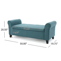 Contemporary Upholstered Ottoman with Rolled Arms and Pressure Hinges, Armed Storage Bench, Ideal for Small Spaces, 50" L x 19.75" W x 20.5" H, Teal(m-3)