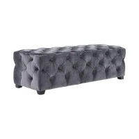 Contemporary Glam Rectangle Padded Ottoman with Cushioned Top, Sturdy Frame, and Space-Saving Design, 50.75" L x 18.75" W x 15.75" H, Grey(m-2)