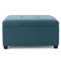 Storage Ottoman with Fabric Upholstery, Dark Stained Birch Legs, Extra Seating, 35" L x 35" W x 18.5" H, Teal(m-7)