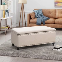 Fabric Storage Ottoman Bench with Solid Wood Construction, Versatile Seating and Storage, 42" L x 18.25" W x 18.25" H, Wheat(m-5)