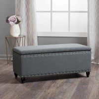 Fabric Storage Ottoman Bench with Solid Wood Construction, Versatile Seating and Storage, 42" L x 18.25" W x 18.25" H, Charcoal(m-4)