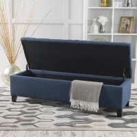 Storage Ottoman with Contemporary Design, Upholstered Seating, Versatile Storage Bench, 51" L x 17.5" W x 17" H, Navy Blue(m-4)