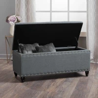 Fabric Storage Ottoman Bench with Solid Wood Construction, Versatile Seating and Storage, 42" L x 18.25" W x 18.25" H, Charcoal(m-5)