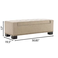 Storage Ottoman with Studs, Hinged Lid, Tufted Top, and Birch Legs, 50.85" L x 19.5" W x 17" H, Wheat(m-3)