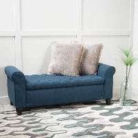 Contemporary Upholstered Ottoman with Rolled Arms and Pressure Hinges, Armed Storage Bench, Ideal for Small Spaces, 50" L x 19.5" W x 20.5" H, Navy Blue(m-1)