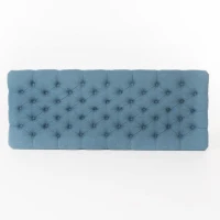 Storage Ottoman with Birch Legs, Hand-Tufted Fabric, 50" L x 20.5" W x 18.25" H, Spot Clean, Blue(m-6)