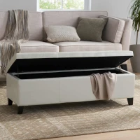 Storage Ottoman with Contemporary Design, Upholstered Seating, Versatile Storage Bench, 51.25" L x 17.5" W x 16.25" H, Ivory(m-4)