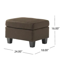 Fabric Ottoman with Contemporary Design, Smooth Upholstery, Versatile Use, Birch Wood Legs, 24" W x 18" D x 16" H, Chocolate(m-3)