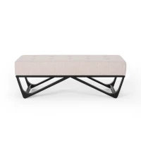 Ottoman with Cushioned Top, Sturdy Frame, and Space-Saving Design, 47.25" L x 17.5" W x 16.5" H, Beige(m-10)