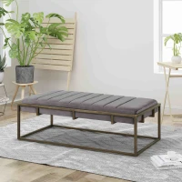 Modern Fabric Ottoman with Cushioned Top, Sturdy Frame, and Space-Saving Design, 49" L x 25" W x 16" H, Gray(m-4)