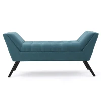 Stylish Bedroom Bench with Padded Seat Cushion, Upturned Wide U Shape, Light Assembly Required, 52" x 19.5" x 23.5", Teal(m-10)