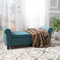 Contemporary Upholstered Ottoman with Rolled Arms and Pressure Hinges, Armed Storage Bench, Ideal for Small Spaces, 50" L x 19.75" W x 20.5" H, Teal(m-1)