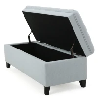 Storage Ottoman with Birch Legs, Hand-Tufted Fabric, 50" L x 20.5" W x 18.25" H, Spot Clean, Light Blue Gray(m-5)