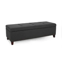 Storage Ottoman with Tufted Waffle Stitching, Nailhead Trim, Contemporary Design and Ample Storage Space, 50.85" L x 19.65" W x 15.75" H, Dark Gray(m-9)