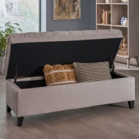 Storage Ottoman with Birch Legs, Hand-Tufted Fabric, 50" L x 20.5" W x 18.25" H, Spot Clean, Light Gray(m-4)